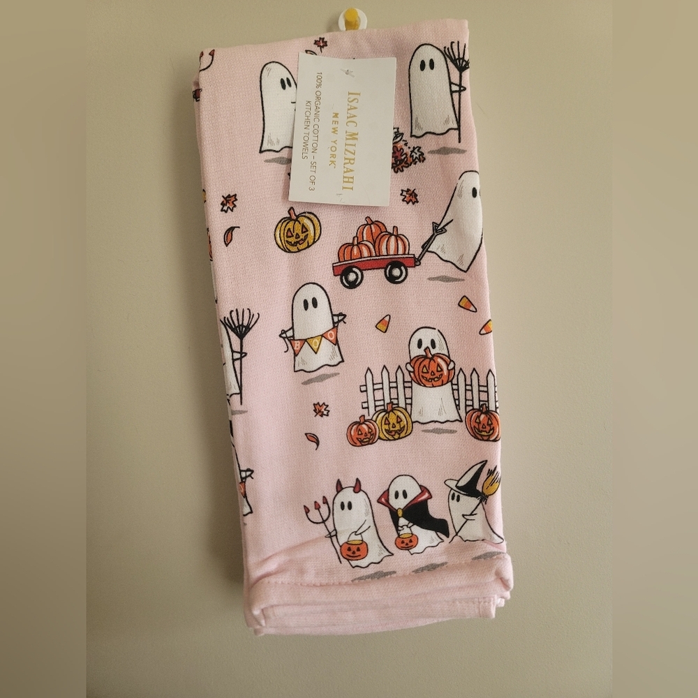 Isaac Mizrahi Pink Halloween Ghost Kitchen Towel **VIRAL**